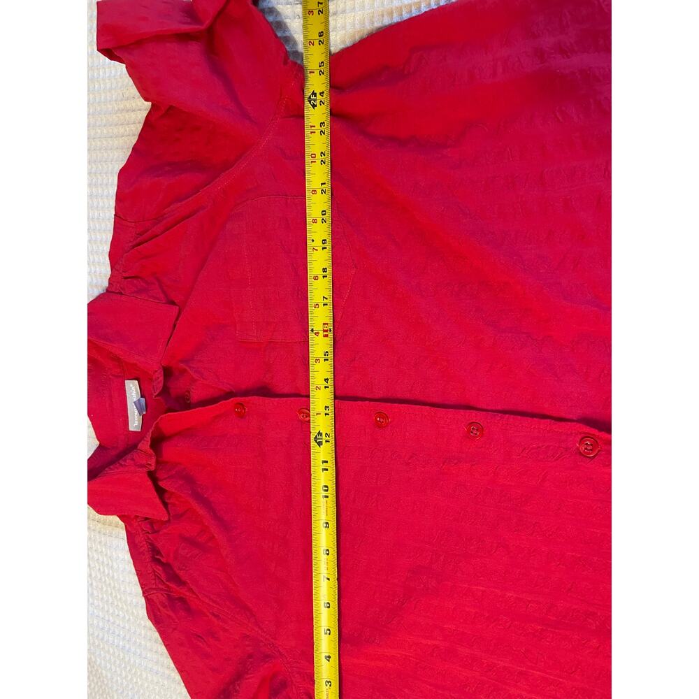 Woman Within Boho Cottage Cotton Red Textured Roll Tab Sleeves Button Up Top Lg - Picture 8 of 11